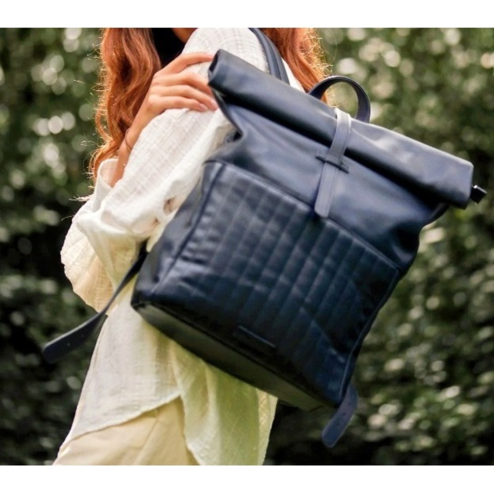 Monk And Anna Herb Midnight Vegan Leather Pockets Minimalist Large Back Pack